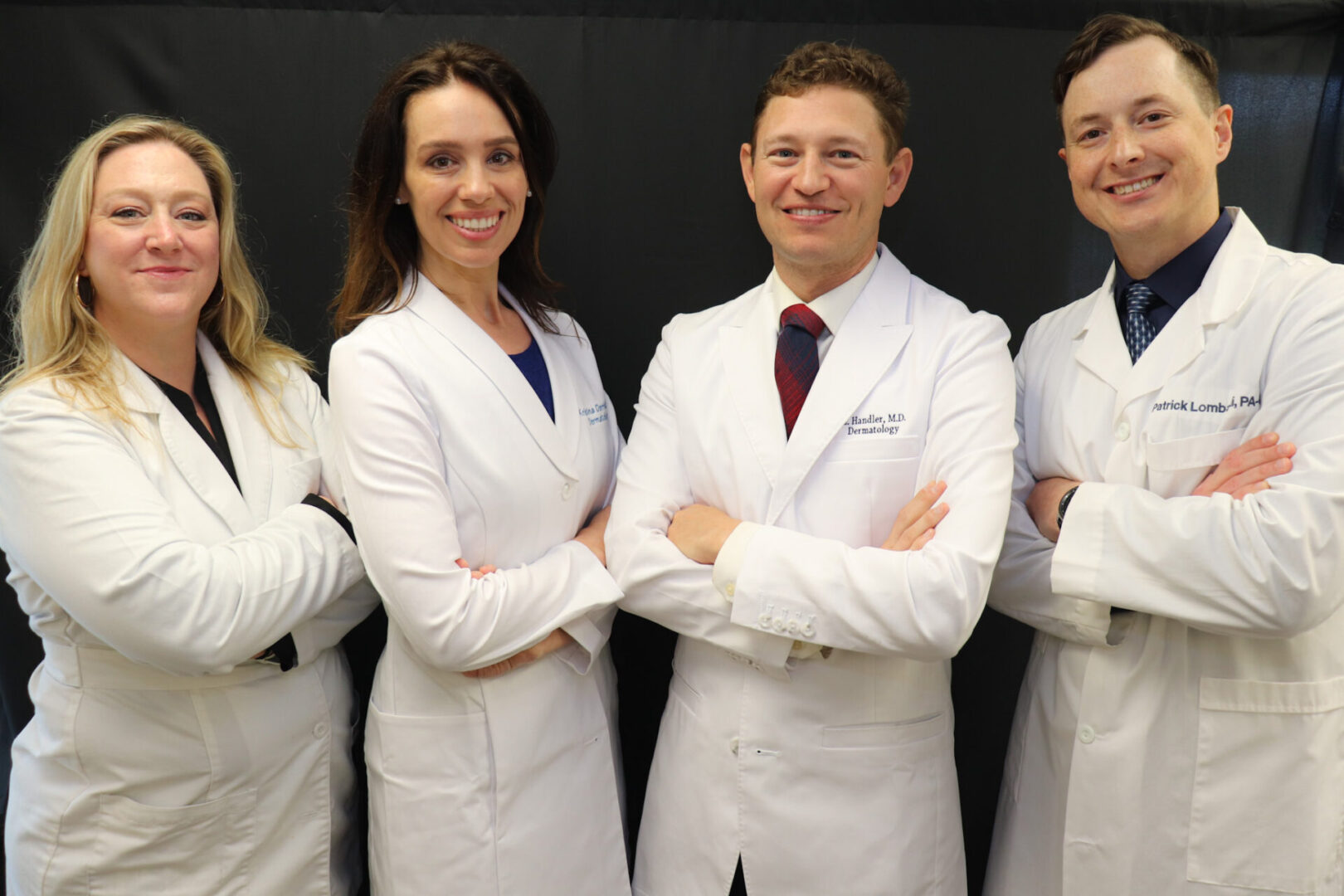 Paragon Skin Dermatology Providers. Ashley Falis, Kristina Derrick, Marc Handler, and Patrick Lombardi